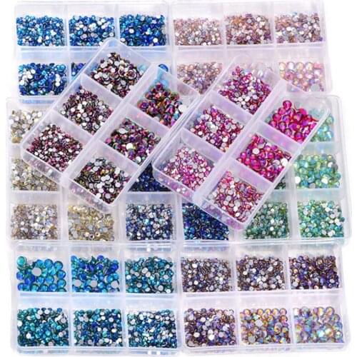 Premium Nail Art Rhinestones-6 Sizes in Box Mixed-Size Nail Art Crystal Rhinestone- Pick 1000pcs Pack Stone- Assorted SS6-SS20