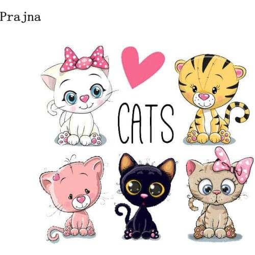 Prajna Cartoon Cat Animals Heat Transfers Dog Elephant Frog Patches For Clothing DIY Owls Thermal Transfers For T-shirts