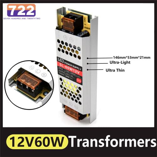AC 190-240V To DC 12V Ultra-Thin Portable Lighting Transformer Strip LED Power Supply 60W Switching Driver For LED Strips