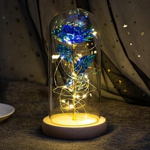 Everlasting Artificial Flower with Glass Cover Romantic LED Lights Home Decoration for Valentines Day