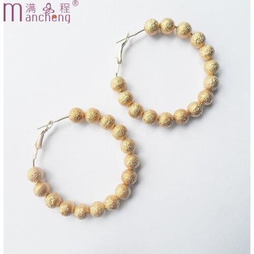 Punk Golden Plastic beads Drop Hoops Earrings серьги 2021 тренд genshin impact account outer banks bijoux aretes Circle (50MM)