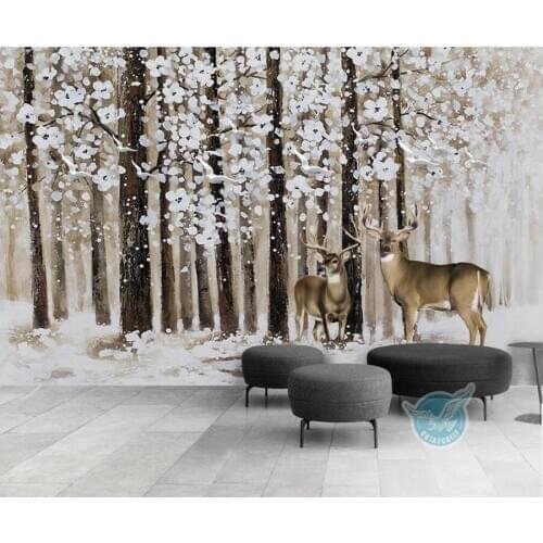 WDBH Custom mural 3d photo wallpaper European forest snow elk flying bird home decor 3d wall murals wallpaper for living room