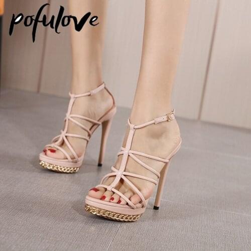 Pofulove Thin Heels Women Sandals Stripper Heels Women Shoes Platform Shoes Wedding Party Clubwear Open Toe Shoes Fashion Design