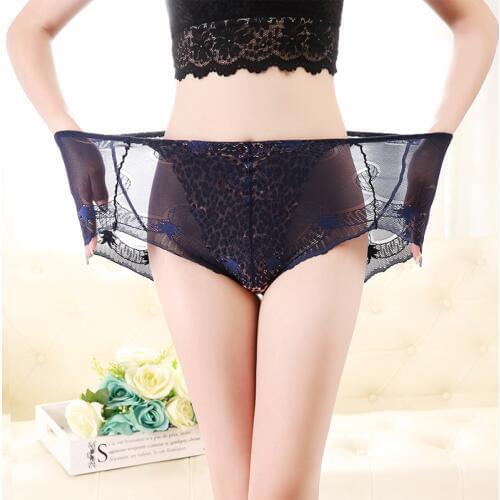 DKERT Women Plus Size Panties Sexy Lace Underwear Leopard High Waist Mesh Briefs 6XL Transparent Lingerie Panties
