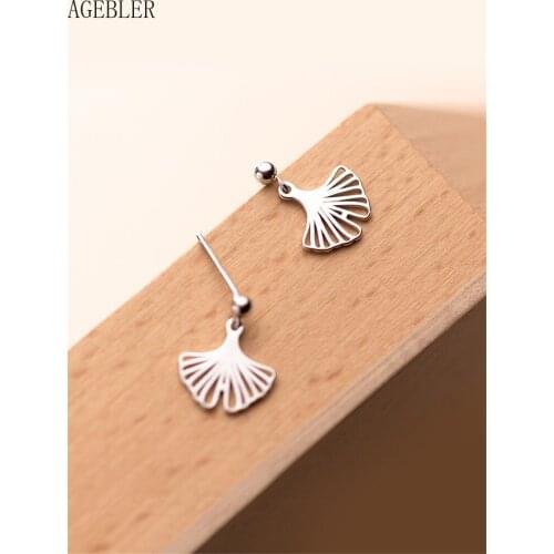 S925 Sterling Silver Stud Earrings Plant Ginkgo Biloba Drop Pendent Women Korean Style Elegant Fan-shaped Earring Women Jewelry