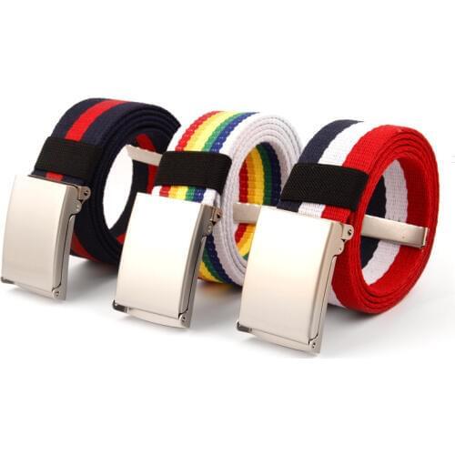Waistband Canvas womens Belt metal buckle Men Jeans belts black strips Top quality White Blue Red Russia Flag Canvas Striped