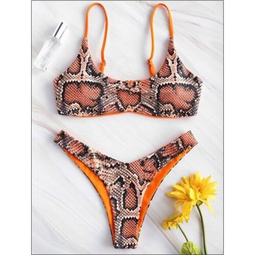 2021 Women Sexy Bikini Set Push Up Female Swimsuit Snakeskin Print Swimwear Swim Separate Two Piece Brazilian Bathing Suit