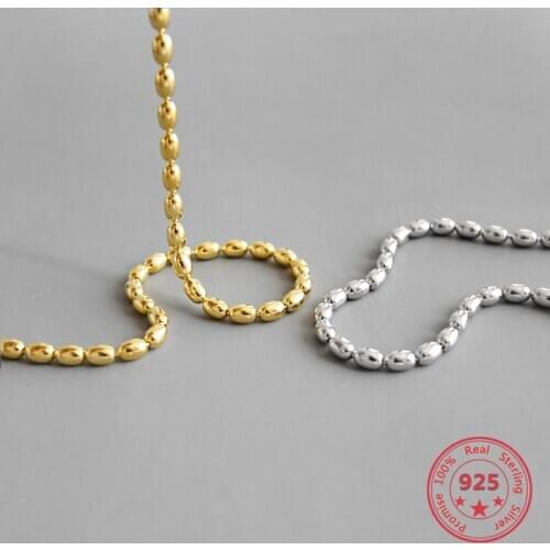 BITWBI Korean 925 Sterling Silver Necklace INS Oval Bead Beaded Female Woman Gold Chain Fashion Wedding Engagement Jewelry