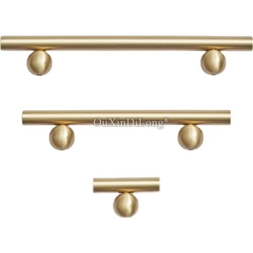 1PCS Brass Round Point Kitchen Cabinet Knobs Furniture Handles Drawer Pulls Knobs Brass T Bar Cabinet Hardware GF462