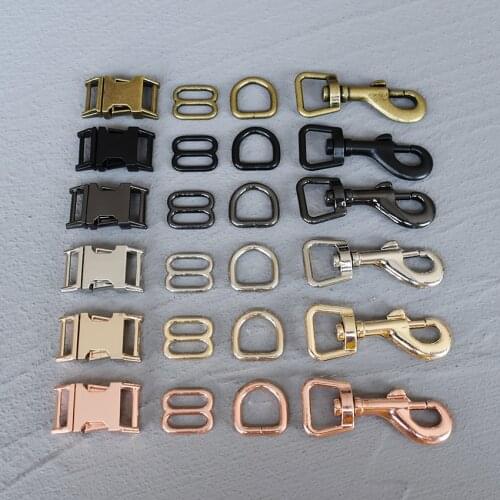 10 Sets 15mm Webbing Metal Hardware D Ring Adjuster Belt Strap Slider Release Buckle Three-Piece Use For DIY Dog Collar 15-4s8