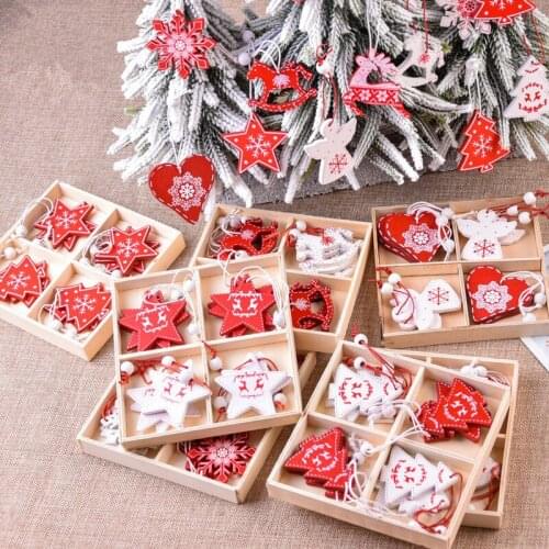 12pcs Xmas Christmas Angel Woodden Pendants Christmas Decorations for Home Party DIY Kids Toys Gift New Year 2022 Navidad Natal