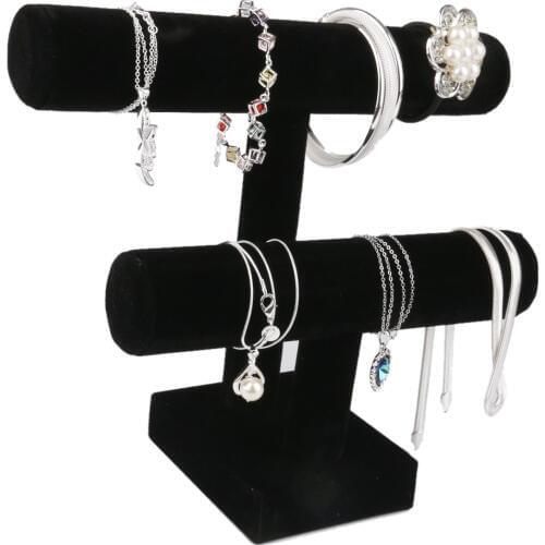 2-Tier T-Bar Stand Jewelry Display Tools Black Color Velvet Display Holder For Bracelet Necklace joyeros organizador de joyas