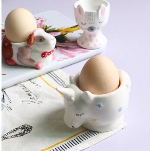 2PCS Easter Bunny kid breakfast egg cup Cute animal shaped egg tray ceramic kitchen gadgets surprise eggs As childs Easter gift