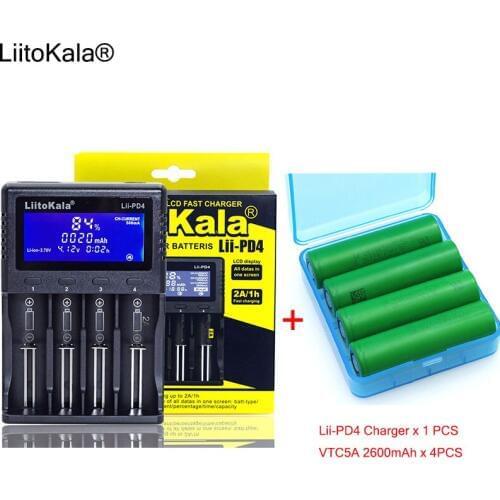 4pcs 3.6V VTC5A 2600mAh Rechargeable battery batteries+1pcs New LiitoKala lii-PD4 LCD 3.7V 18650 21700 battery Charger