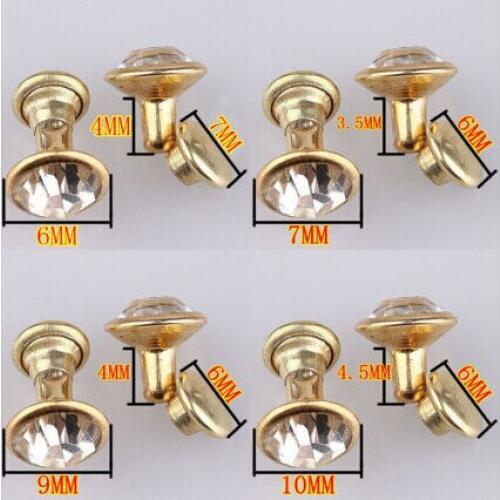 5mm-10mm Gold Plated Glass Rhinestones Rivet Tack Crystal Studs Glass Snap Button 1000pcs/lot