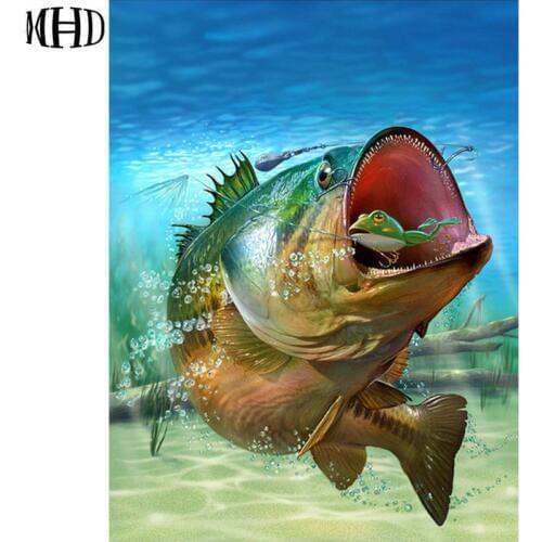 5D DIY Diamond Embroidery Grass Fish Full & Round Diamond Cross Stitch Crystal Diamond Embroidery Picture Mosaic Home Decoration