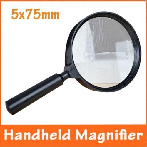 5X Old Man Reading Newspaper Glass Magnifying Glasses 75mm Lens Diameter Handheld Magnifier with Handle Household Portable Loupe