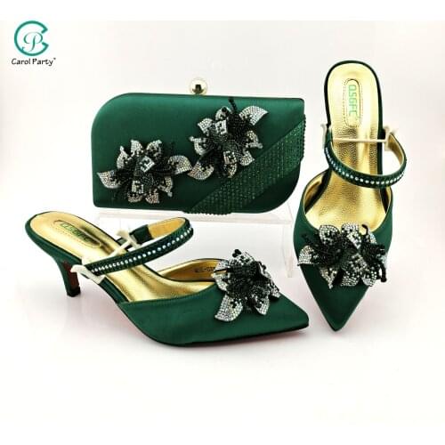 African Summer Italian Design Fashion Flower Decoration Style Elegant Avocado Color Party Wedding Ladies Shoes and Bag Set