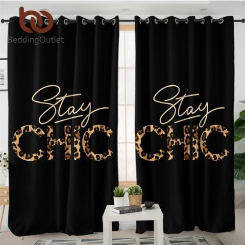 BeddingOutlet Stay Chic Bedroom Curtains Letters Fashion Window Curtain Leopard Pattern Black Luxury Curtains Blackout Dropship
