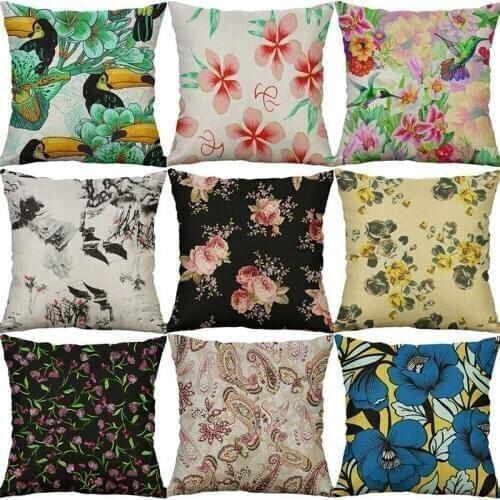 Flower Case Home Cushion Pillow hummingbird printing Décor Linen Cotton Cover