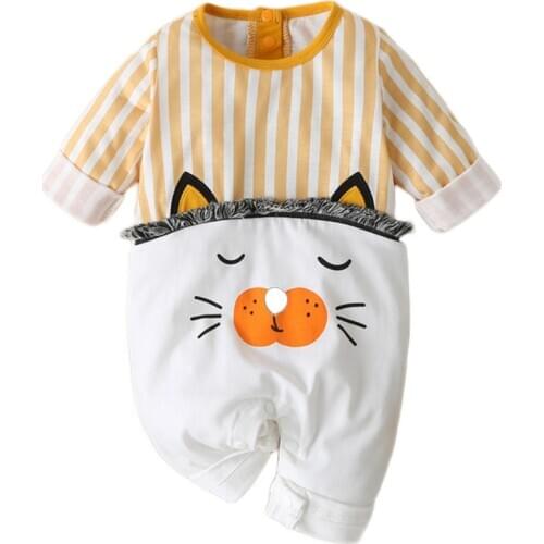 Newborn Girl Jumpsuit Infant Baby Boy Girl BodySuit Playsuit Toddler Cartoon Elephant Cat Romper Outfit 0-12 Months Kids Clothes
