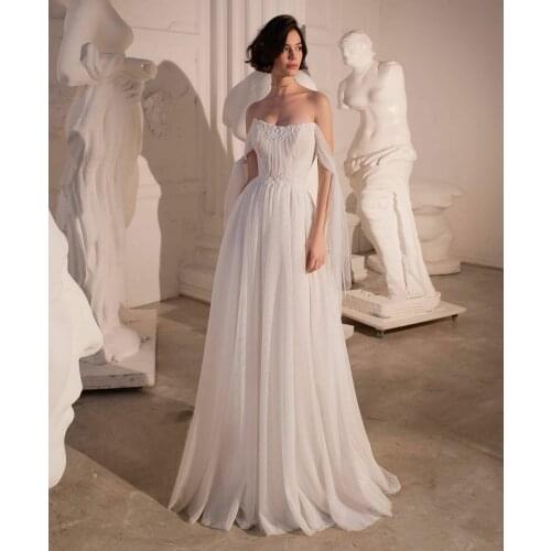 Elegant Long Sleeveless Tulle Wedding Dresses A-Line Lace Fairy Corset Back Robes De Mariée Bridal Gown For Women