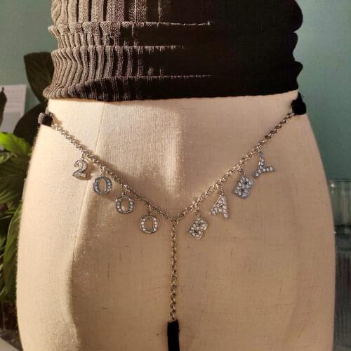 Sexy Body Chain Custom Crystal Letter Number Year Charm Waist Chain For Women Bikini Belly Belt Summer Beach Jewelry Underwear