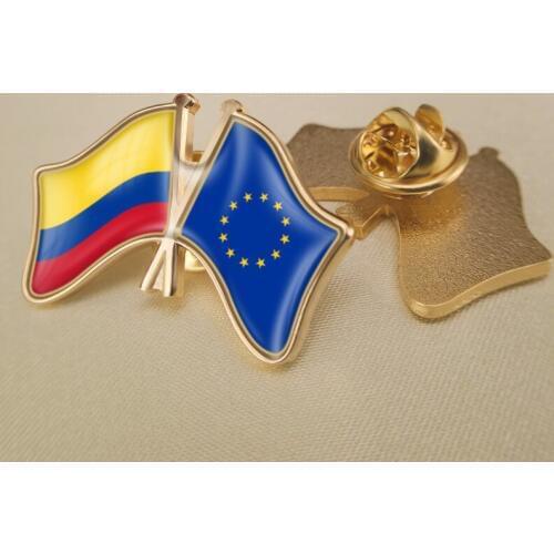 European Union and Colombia Crossed Double Friendship Flags Lapel Pins