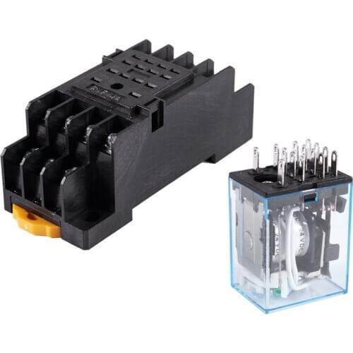 Hot MY4NJ DC 24V Coil Power Relay DIN Rail Mounted 14 Pin 4PDT w Socket
