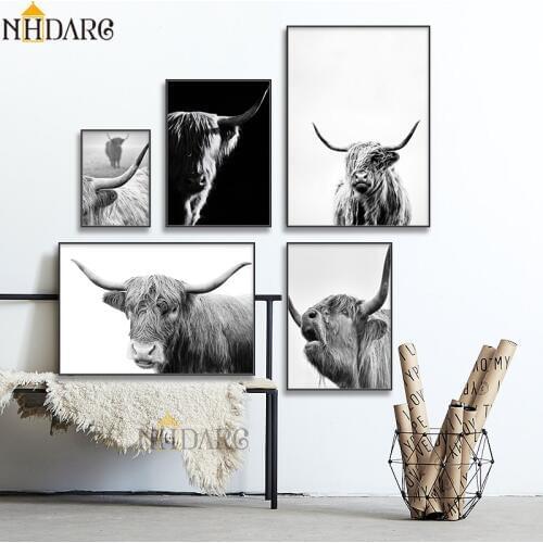 Highland Cow Wall Art Canvas Painting Posters And Prints Cattle, Nordic Oxen Wall Pictures For Room Decoration Scandinavian Yak