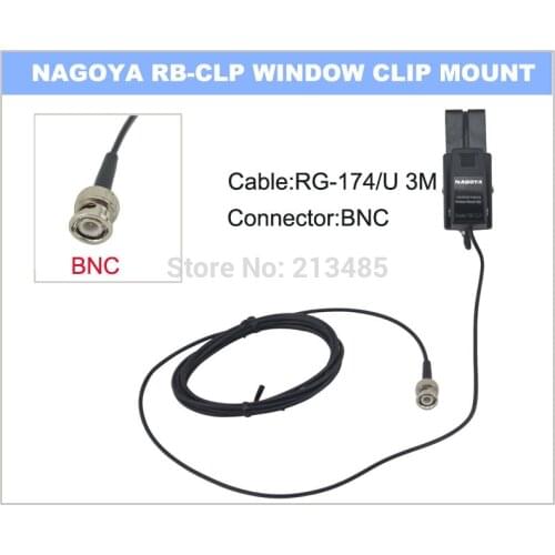 NAGOYA RB-CLP Window Clip Mount RG-174/U 3m Cable BNC for walkie talkie Radio/Antenna with BNC connector