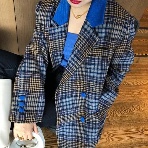 Korean Notched Collar Women Blazer Spring Autumn 2021 Loose Casual Long-sleeve Suit Jacket Female Outwear Fashion Vetement Femme
