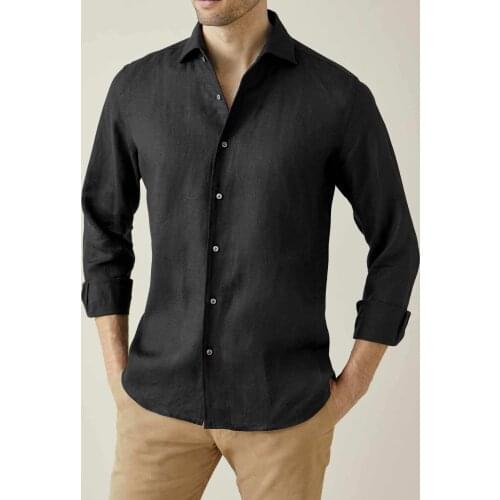 ALENMEZA Men 100 Linen Black Shirt