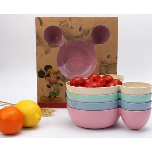 Wheat straw Mickey tableware childrens tableware set shatter-resistant household cute cartoon baby gift bowl gift box
