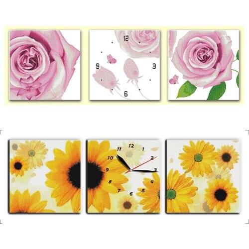 Joy Sunday Cross-Stitch Kits Stamped Clock Sunflowers Printed 11CT 14CT Counted Decor Handmade Thread Embroidery Needlework Sets