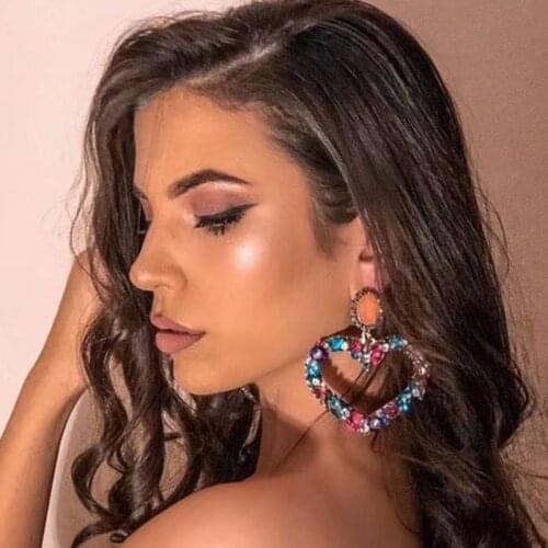 JIJIAWENHUA New Trend Ladies Sparkling Rhinestone Heart Pendant Earrings Fashion Jewelry Statement Accessories