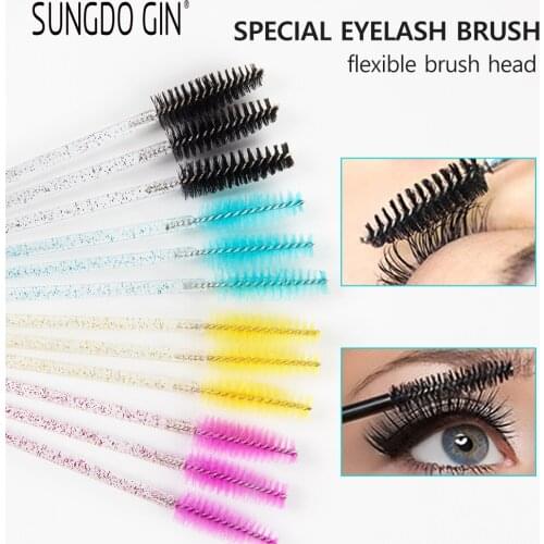 50 Pcs/Bag Disposable Eyelash Brushes Colorful Mascara Wands Diamond Handle Makeup Brush High Quality Eyelashes Extension Tools