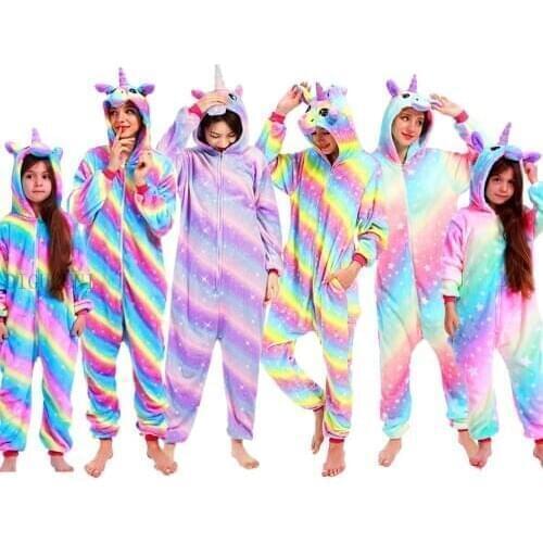 Adult Pajamas Women Flannel Sleepwear Unisex Cute Unicorn Panda Totoro Cartoon Animal Pajamas Sets Kids Hooded Pyjamas Homewear