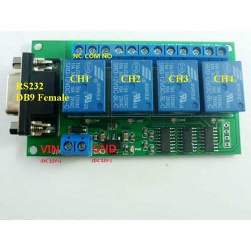 CE039 DC 12V 4 Channel RS232 Relay Board PC USB UART DB9 Remote Control Switch for Smart Home Garage door Car alarm Farm Motor