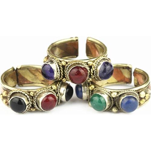 Rose Copper inlaid Three Colorful Beads Open Rings for Girls $2.99 R071