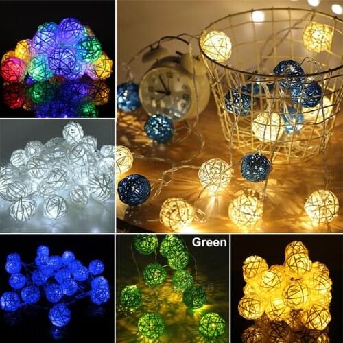 Rattan Ball Christmas Lights String 2.5M 20Leds Warm White Garland 3.2cm Diameter Ball for Holiday Decoration Fairy Lamp Navidad