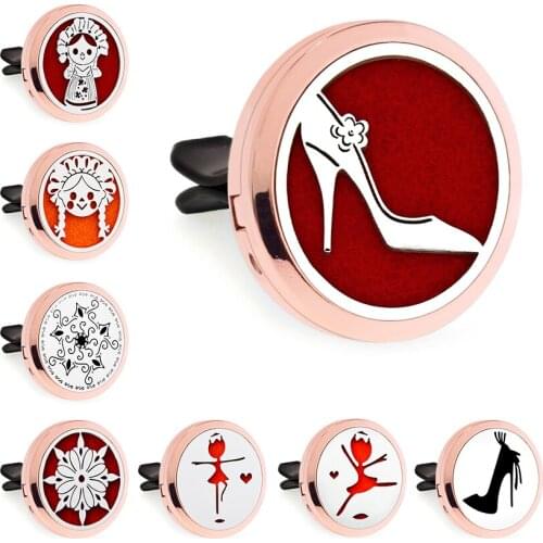 Rose Gold Dancer Girl High Heel 30mm Magnet Open Essential Oil Car Vent Clip Perfume Diffuser Locket Free 10 Pads