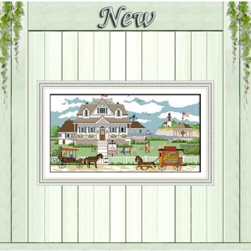 Happy family scenery Carriage diy painting Counted print on canvas 14CT 11CT chinese Cross Stitch Needlework kits Embroidery Set