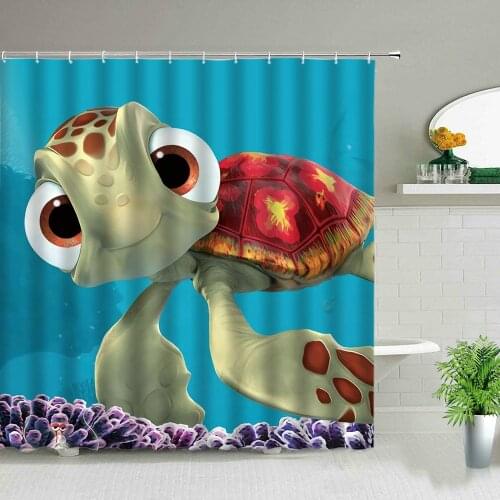 Ocean Sea Turtle Octopus Shower Curtains Cute Ocean Animal Waterproof Children Bathroom Curtain Polyester Fabric Bathtub Decor