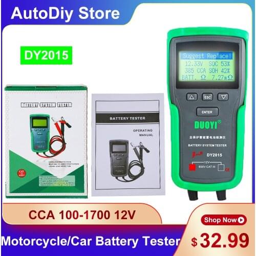 Duoyi DY2015 Car Battery Tester Digital Diagnostic Tools 12V CCA 100-1700 English Capacity Maximum Electronic load Crank Charge