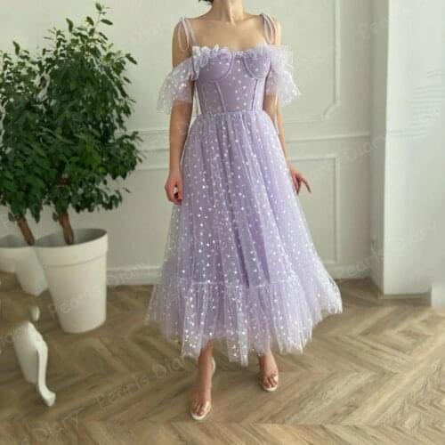 Vintage Arabic Lilac Evening Dresses with Spaghetti Straps Ankle Length Formal Party Gowns 2021 Robe Dubai Women Long Prom Dress