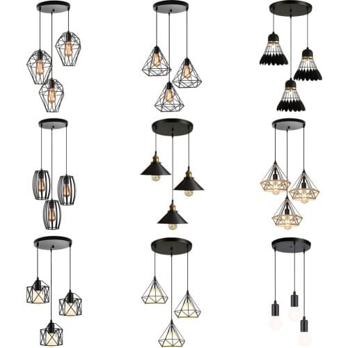 Vintage Industrial Pendant Lights Modern Black Minimalist Retro Nordic Loft Pyramid Lamp Metal Cage Hanging Lighting E27 Indoor