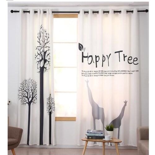 Decoration curtains Modern minimalist and tree bedroom living room black and white minimalist curtain