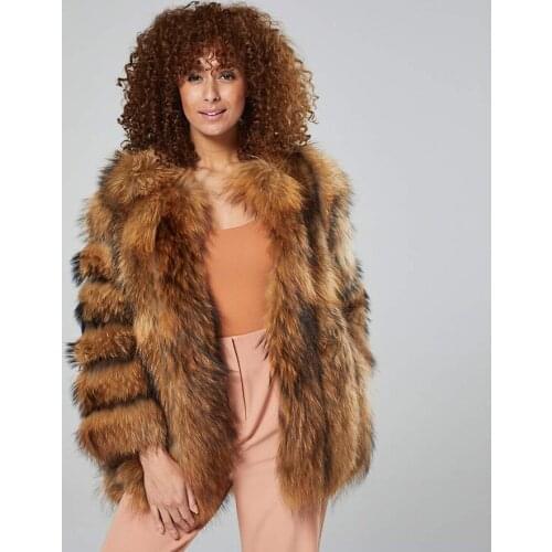 Natural Raccoon Fur Jacket Coat Women Winter Warm Thick Fur Overcoat 2021 Hot Sale