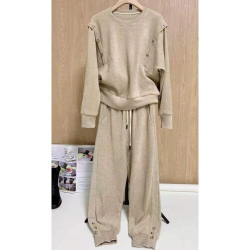 High Quality Tracksuits 2021 Autumn Winter Sweater Set Women Wool Cashmere Pullover Tops+Elastic Waist Warm Pant Sets Casual 2pc